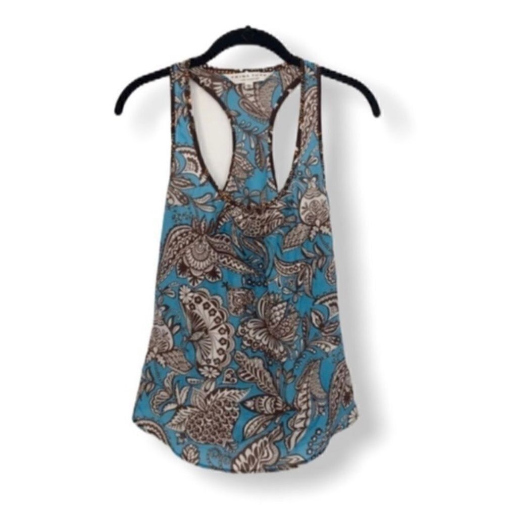 Trina Turk Women’s Silk Racerback Tank Top Size S – Blue Butterfly & Floral Prin
